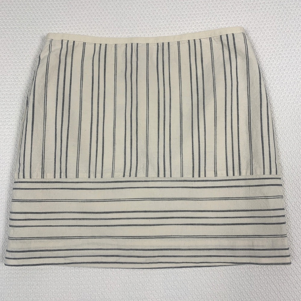 Madewell Striped Cotton Linen Mini Skirt Ivory Navy Blue G6079 Womens Size 4